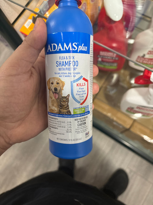 Adams Plus Flea & Tick Shampoo with Precor for Cats, Kittens, Dogs & Puppies Over 12 Weeks Of Age Sensitive Skin Flea Treatment | Kills Adult Fleas, Flea Eggs, Ticks, and Lice| 12 Ounces