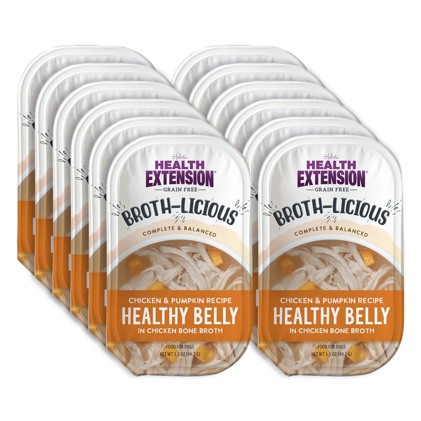 Health Extension Broth-Licious healthy Belly Chicken & Pumpkin in Chicken Bone Broth Wet Dog Food, 3.5-oz tray