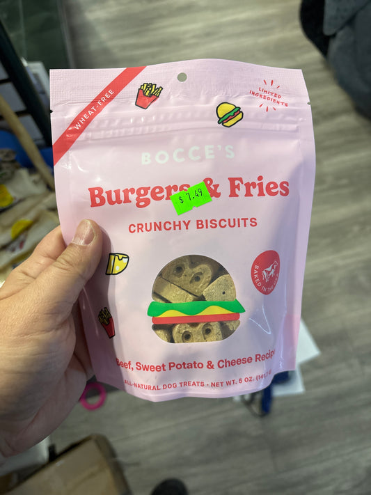Bocce's Bakery - Limited Edition Wheat-Free Dog Treats, Burgers & Fries Biscuits, 5 oz