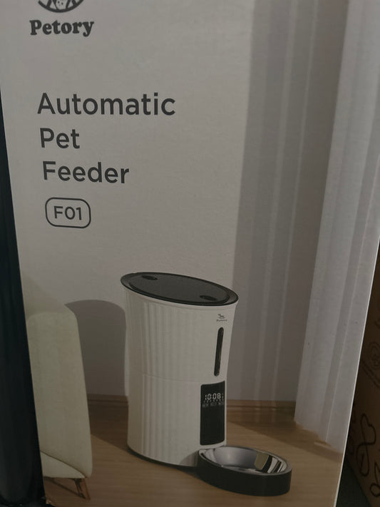 Petory Timed Automatic Cat Feeders - 4L Programable Dry Food Dispenser for Cats and Small Medium Dogs 6 Meals with Desiccant Bag Dual Power Supply 10S Voice Recorder