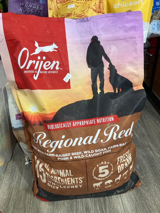 ORIJEN Regional RED Dry Dog Food, Made With Farm-Raised Beef, Wild Boar, Farm-Raised Lamb, Pork & Wild-Caught Fish, Grain Free and Poultry Free Dog Food, Fresh or Raw Ingredients, 13lb