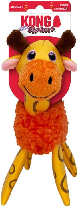 KONG Floofs Shakers - Fluffy Fleece with Squeaker and Faux Leather Legs - Dog Toy (Giraffe, X-Small/Small)
