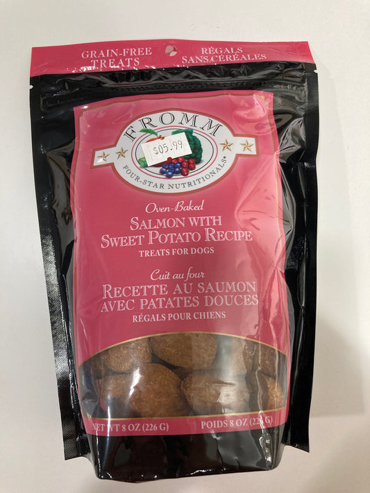 Fromm Four-Star Nutritionals Salmon with Sweet Potato Dog Treats - Premium Oven Baked Dog Snacks - Salmon Recipe - 8 oz