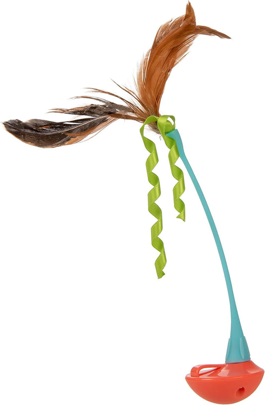 SmartyKat Instincts Rowdy Rocker Self-Righting Interactive Cat Toy w/Feathers & Ribbons - Orange/Blue, One Size