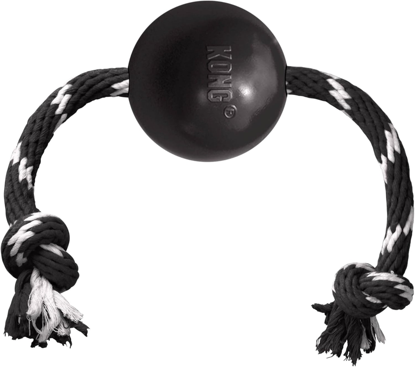 KONG Extreme Ball with Rope - Dog Fetch Toy with Rope for Easy Throwing - Durable Dog Ball Toy for Tug, Playtime & More s Most Durable Natural Rubber - Black - for Large Dogs