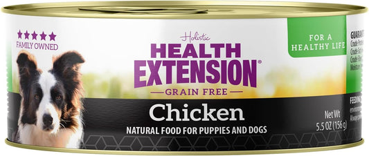 Health Extension Wet Dog Food, Gluten and Grain-Free, Healthy Natural Food Canned for Puppies, Chicken Recipe (5.5 Oz / 156 g)