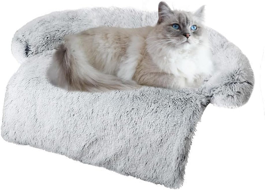 Tinaco Luxurious Calming Dogs/Cats Bed Mats, Washable Removable Couch Cover, Plush Long Fur Mat for Pets, (Gradient Gray, M)