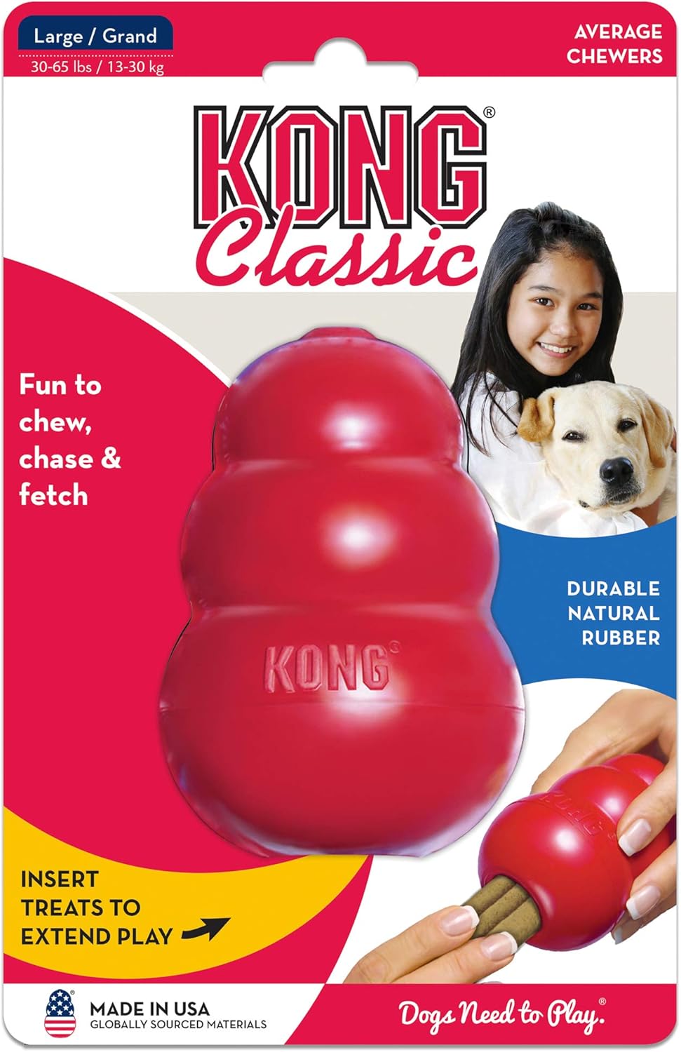 KONG Classic Stuffable Dog Toy - Fetch & Chew Toy for Dogs - Treat-Filling Capabilities & Erratic Bounce for Extended Play Time - Durable Natural Rubber Material
