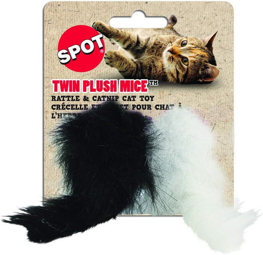 SPOT Twin Plush Mice Cat Toy- Rattle and Catnip Toy for Indoor Cats and Kittens - Classic Toy for Batting and Chasing Around - Fun Entertainment for Hours - 4.5in, 2pcs
