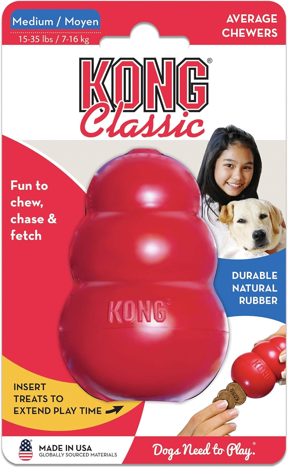 KONG Classic Stuffable Dog Toy - Fetch & Chew Toy for Dogs - Treat-Filling Capabilities & Erratic Bounce for Extended Play Time - Durable Natural Rubber Material