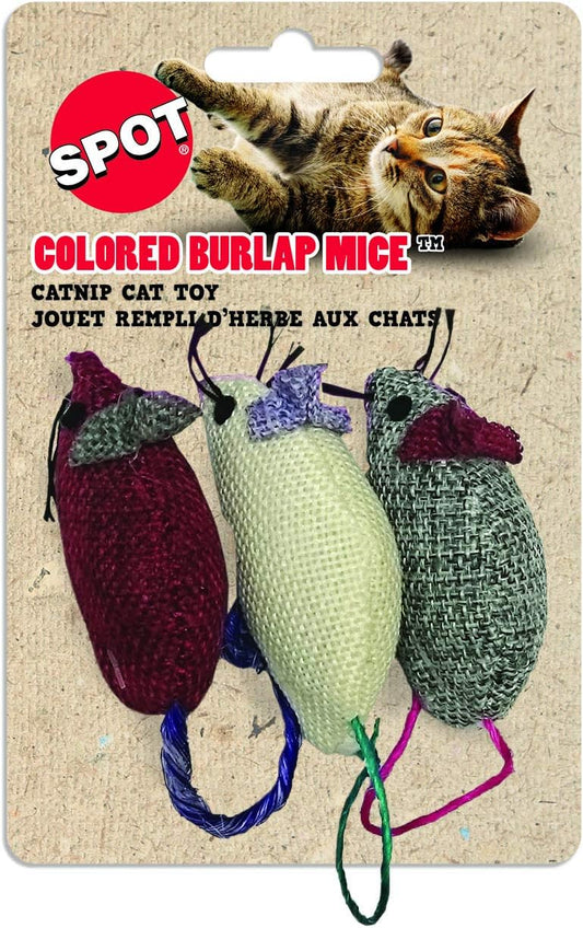 Ethical 3-Inch Burlap Mice Cat Toys in Assorted Colors, 3-Pack