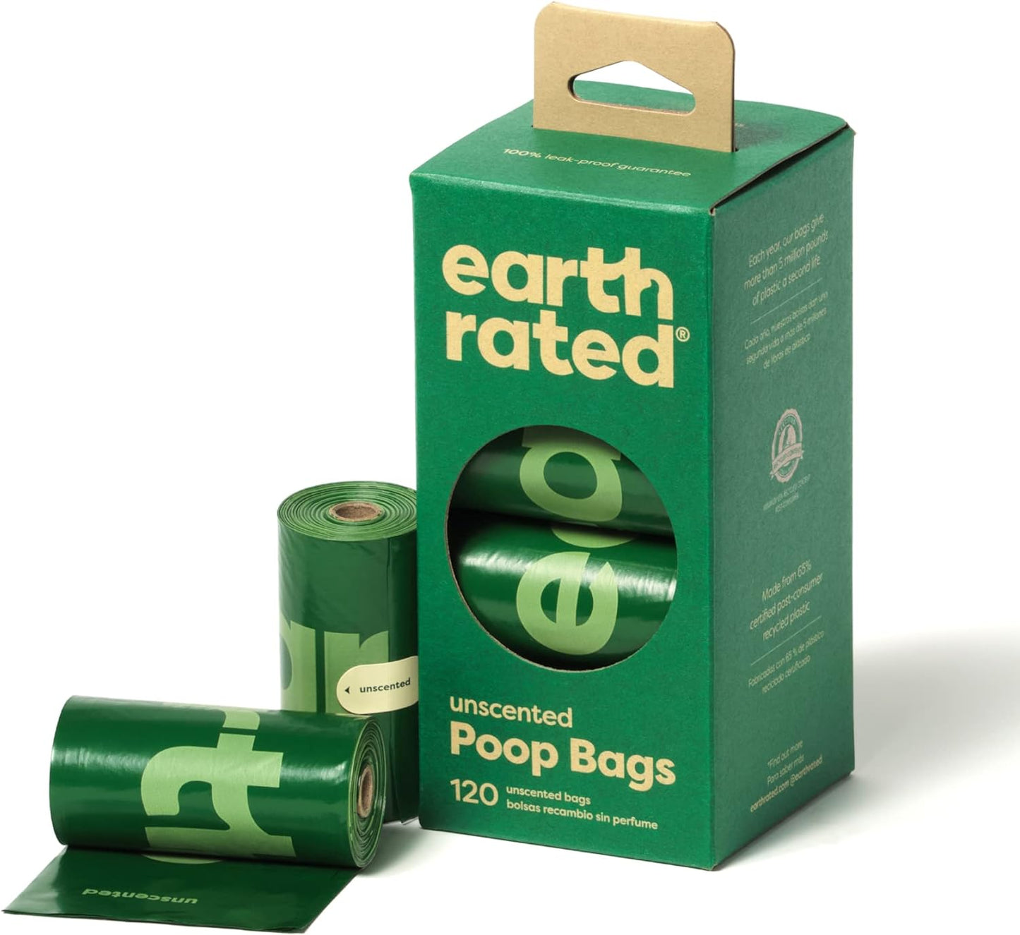 Earth Rated Dog Poop Bags, Guaranteed Leak Proof and Extra Thick Waste Bag Refill Rolls For Dogs, 120 Count