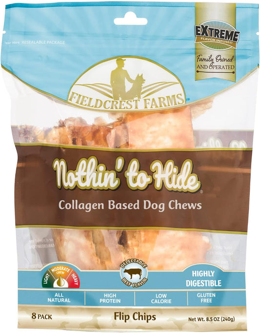 Fieldcrest Farms Nothin to Hide Flip Chips Chews for Dogs - All Natural Rawhide Alternative Treats for Dogs, Chicken, Beef or Peanut Butter Flavor Snack for All Breed Dogs (Beef, 8.5 Oz)