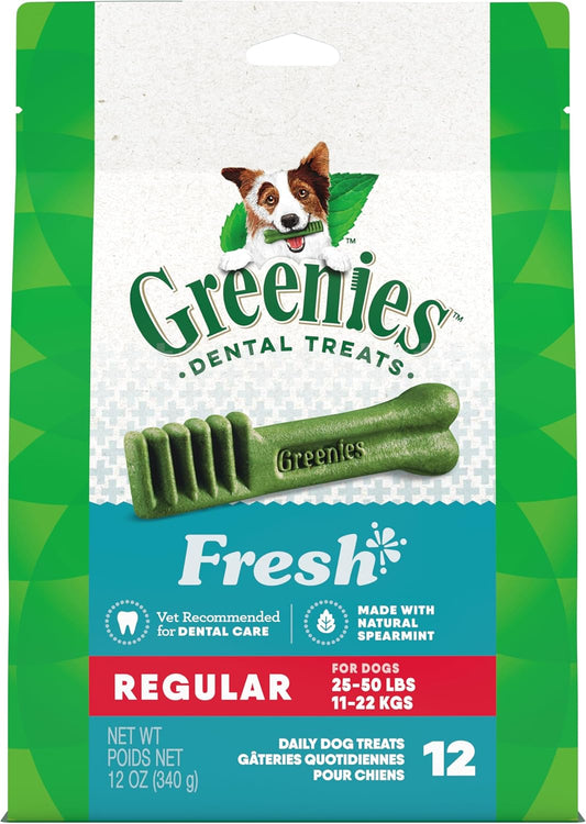 Greenies Regular Natural Dental Care Dog Treats Fresh Flavor, 12 oz. Pack (12 Treats)