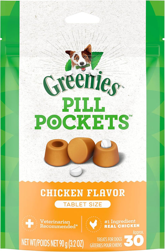 Greenies Pill Pockets for Dogs Tablet Size Natural Soft Dog Treats, 3.2 oz. Pack (30 Treats)