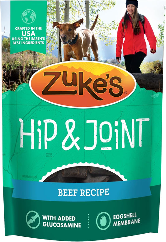 Zukes Hip and Joint Dog Treats, Soft and Chewy Natural Bag of Treats with Hip and Joint Support, Beef Recipe - 16 oz. Bag