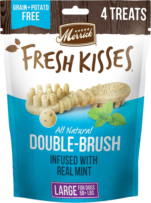 Merrick Fresh Kisses Natural Dental Chews, Toothbrush Shape Treat Infused With Real Mint, For Large Dogs - 4 ct. Bag