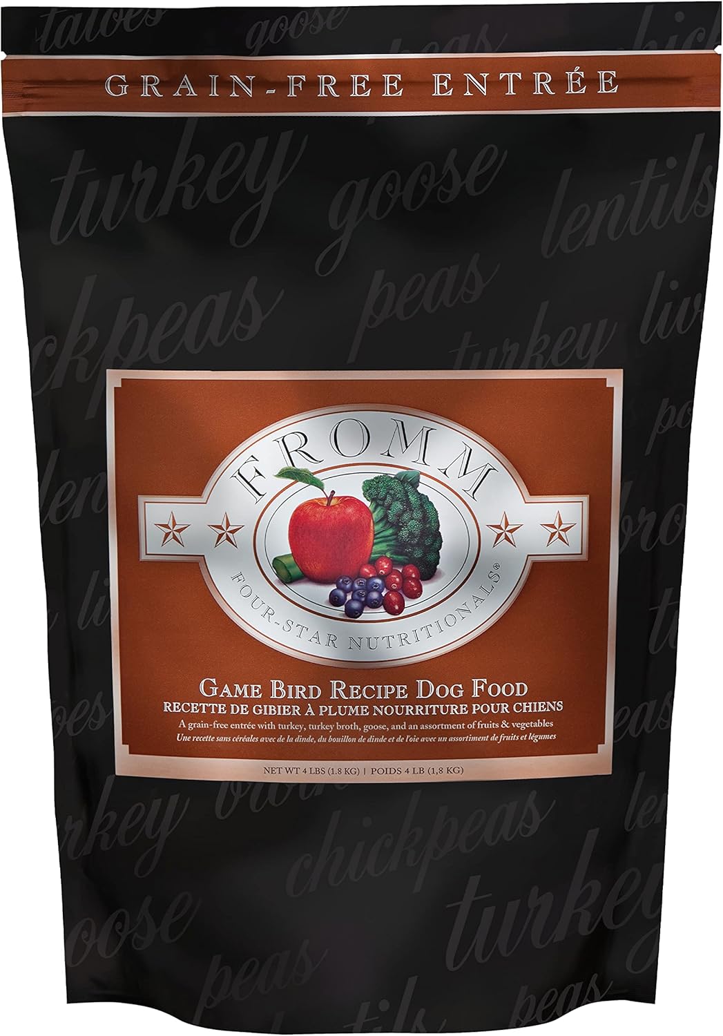 Fromm Four Star Grain Free Dry Dog Food, Game Bird Recipe, 4-Pound Bag