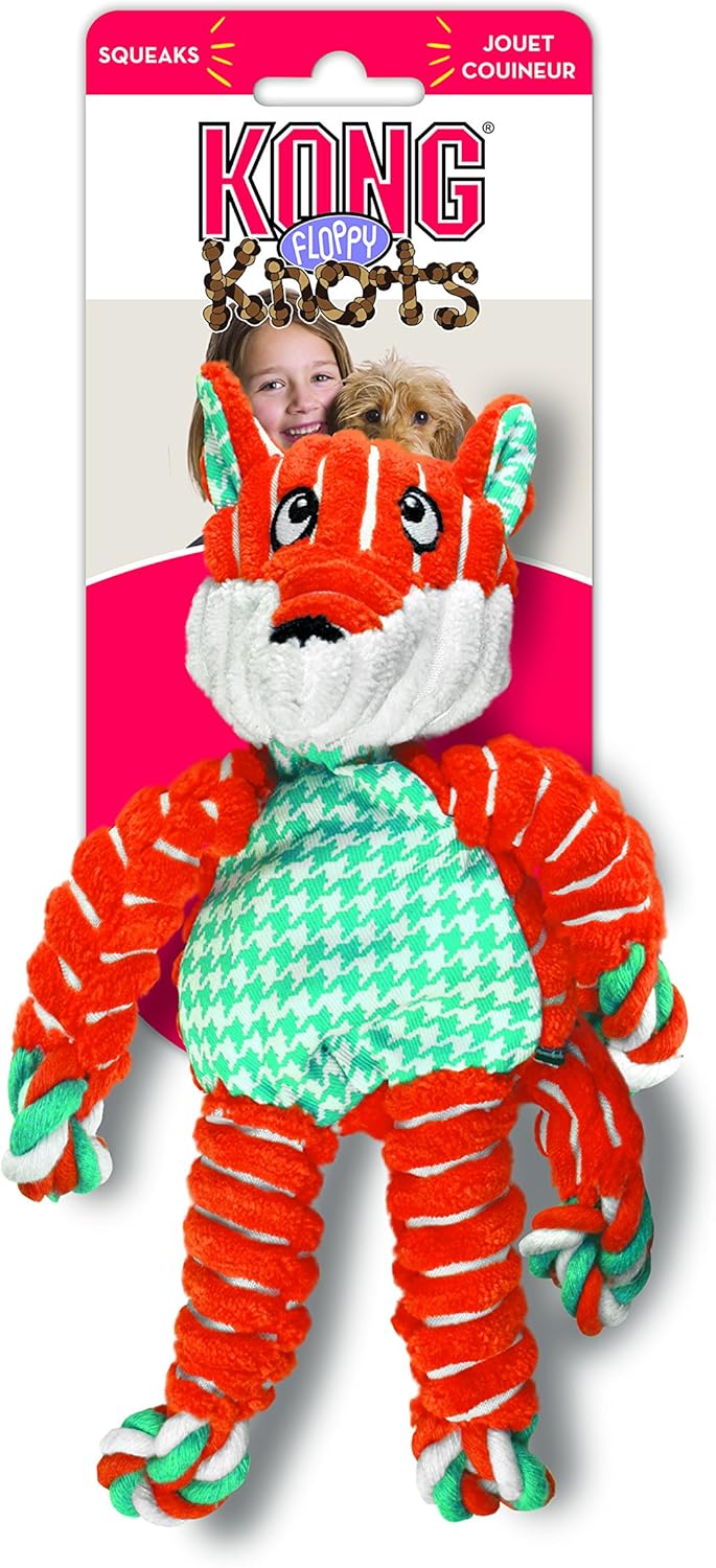 KONG - Floppy Knots Fox - Internal Knotted Ropes and Minimal Stuffing for Less Mess - For Small/Medium Dogs