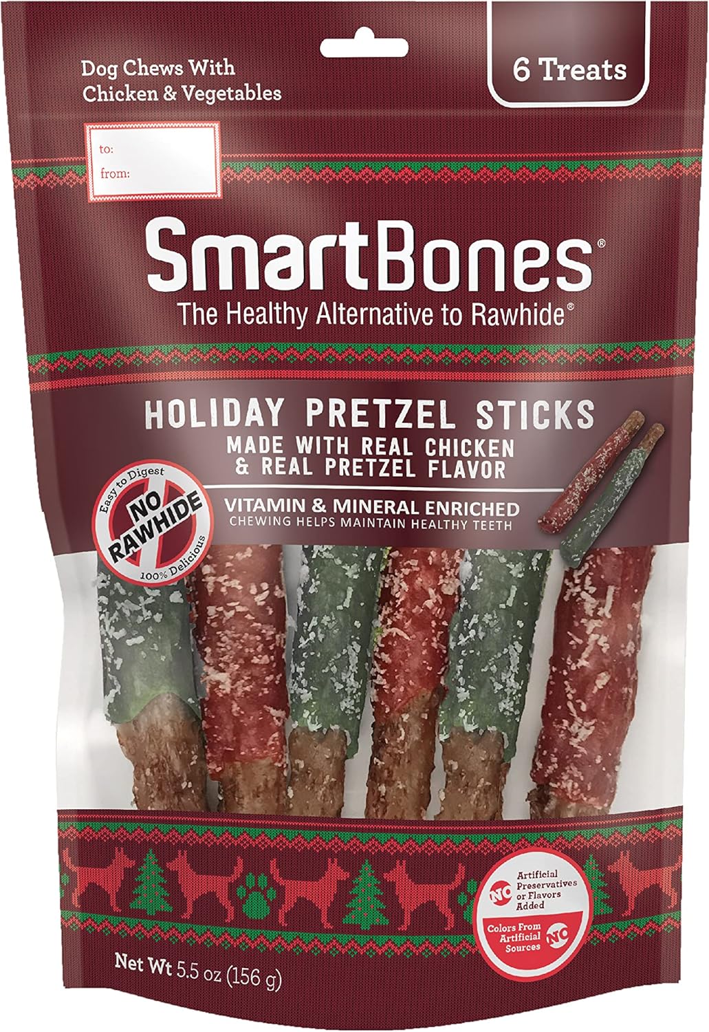 SmartBones Holiday Pretzel Sticks, 6 Count, Rawhide-Free Chews for Dogs
