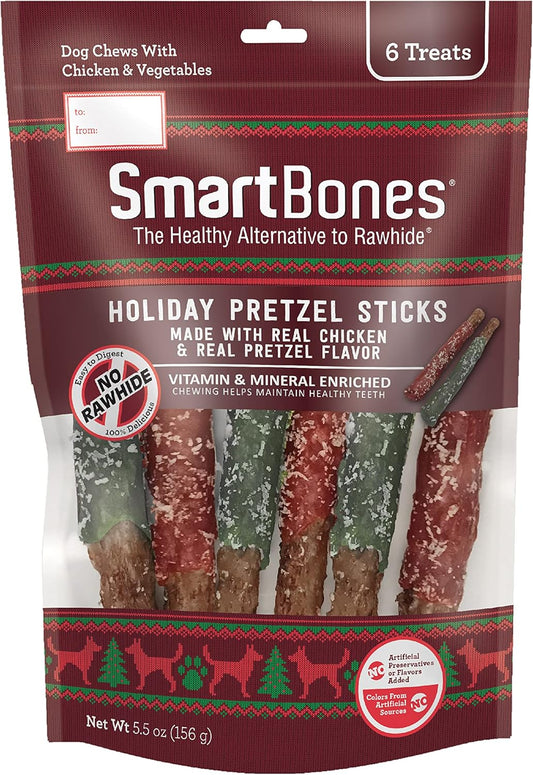 SmartBones Holiday Pretzel Sticks, 6 Count, Rawhide-Free Chews for Dogs