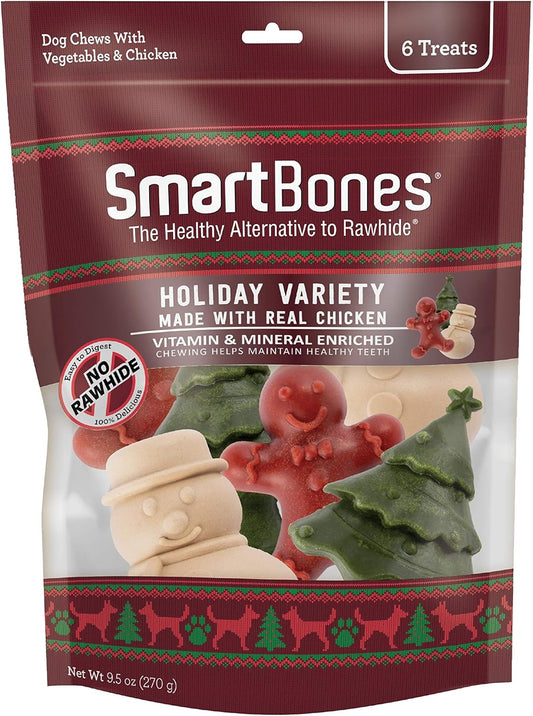 SmartBones Holiday Variety Pack 6 Count, Made with Real Vegetables and Chicken, Rawhide-Free Chews for Dogs