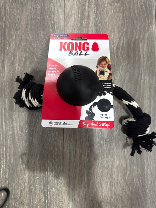KONG Extreme Ball with Rope - Dog Fetch Toy with Rope for Easy Throwing - Durable Dog Ball Toy for Tug, Playtime & More s Most Durable Natural Rubber - Black - for Large Dogs