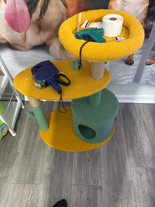 Catcus Cat Tree Tower, 31 inch Cat Tree with Scratching Posts, Cat Tree for Indoor Cats, Small Cat Tower, Cat Playhouse Cat Condos for Adult Cats, Green & Orange (31"+Tower)