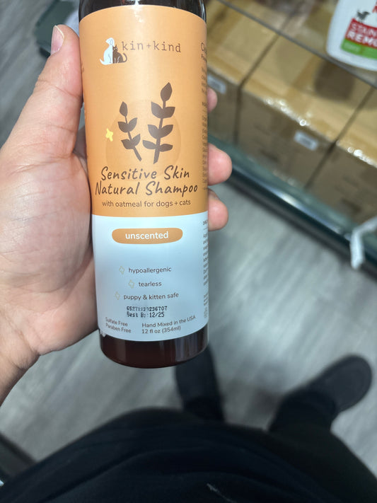 Oatmeal Shampoo for Dogs and Cats by kin+kind - Cat & Dog Shampoo for Sensitive Skin with Colloidal Oatmeal - Safe, Natural Formula with Olive Oil and Coconut Oil (12 fl oz) - Made in USA