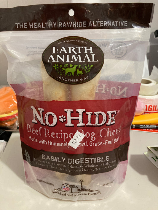Earth Animal No Hide Medium Beef Flavored Natural Rawhide Free Dog Chews Long Lasting Chew Sticks | Treats for Large Dogs | Great for Aggressive Chewers 4.2 Oz