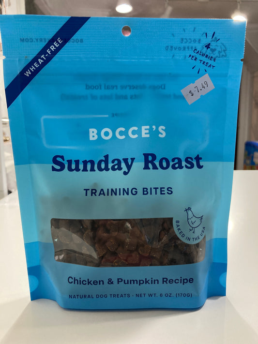 Bocce's Bakery Chicken & Pumpkin Sunday Roast Training Treats for Dogs - Wheat-Free, All-Natural Dog Treats for Training, 6 oz Bag