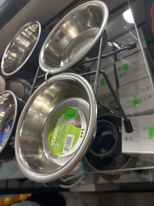 Van Ness Pets Raised Double Dish Feeder with Wire Rack For Cats And Small Dogs, with (2) 8 OZ Food And Water Bowls