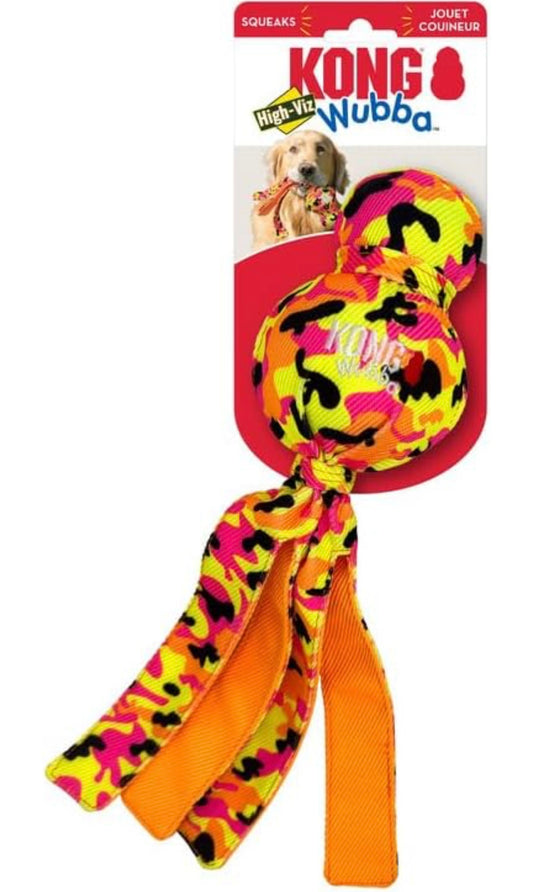 KONG Wubba Ballistic High-Viz Bright Colors High Visibility Squeaky Dog Toy, Large