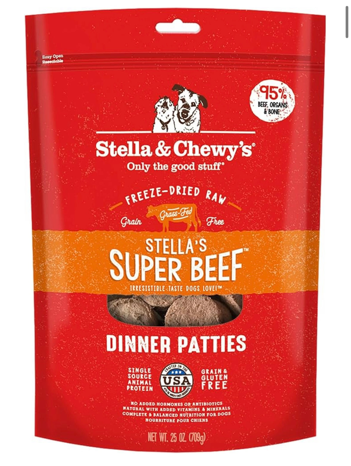 Stella & Chewy's Freeze Dried Raw Dinner Patties – Grain Free Dog Food, Protein Rich Stella’s Super Beef Recipe – 25 oz Bag