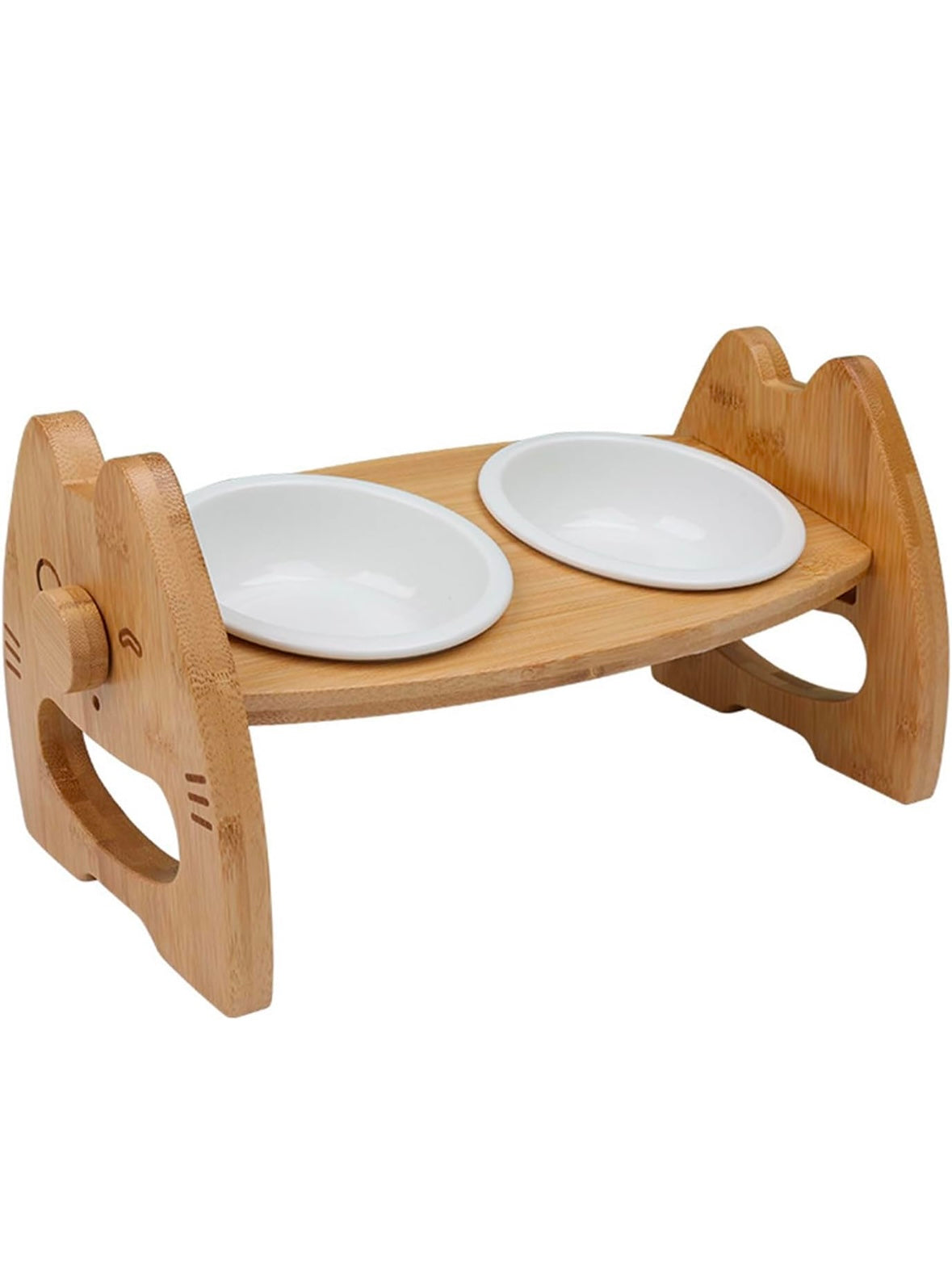 Adjustable Raised Dog Bowls, Bamboo Elevated Feeder Stand for Food and Water, Wooden Pet Dining Table Comfort Feeding Station for Small, Medium Pets