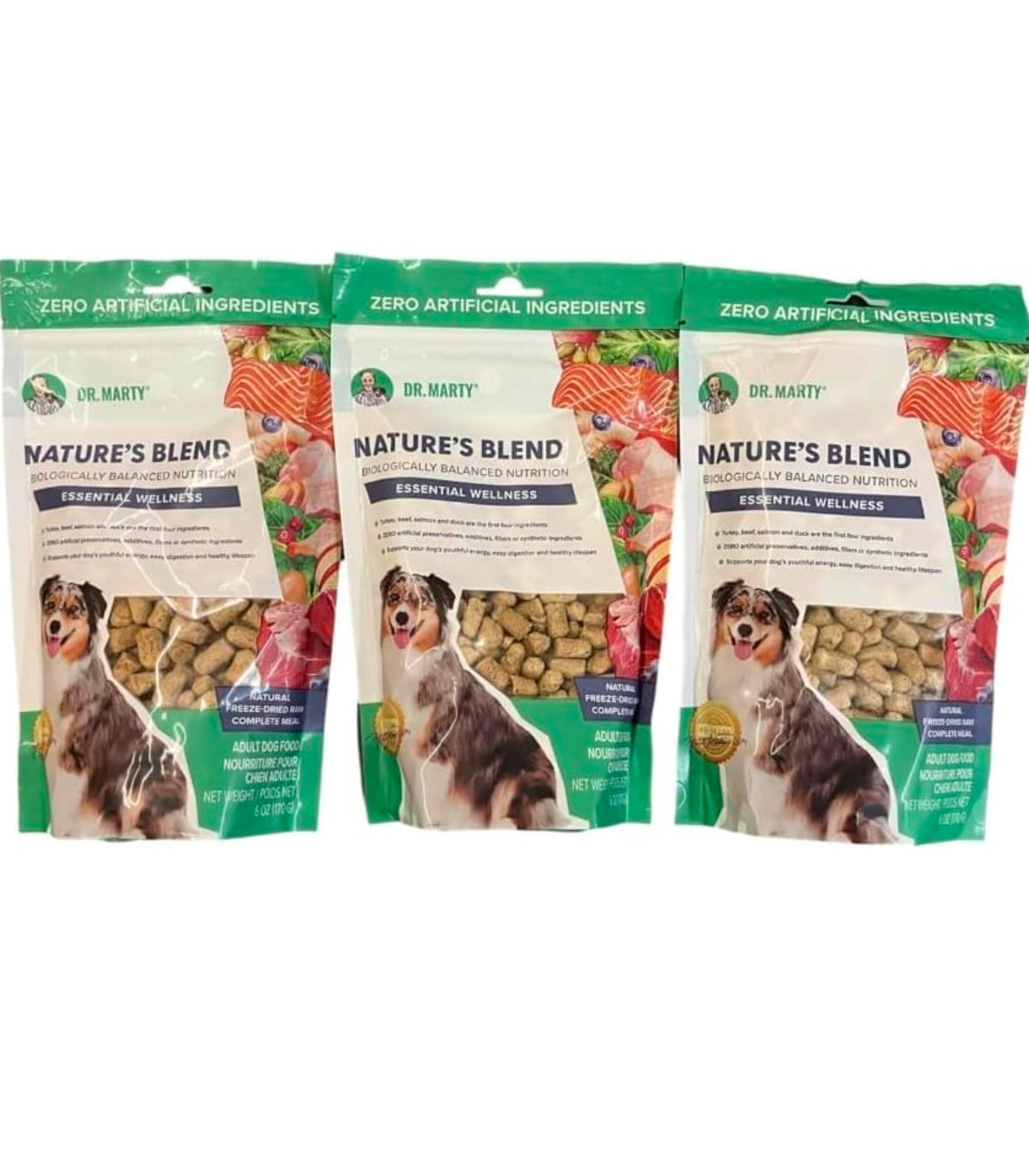 Dr. Marty Nature's Blend Freeze-Dried Raw Dog Food 18 oz, (3 Bags x 6 oz)