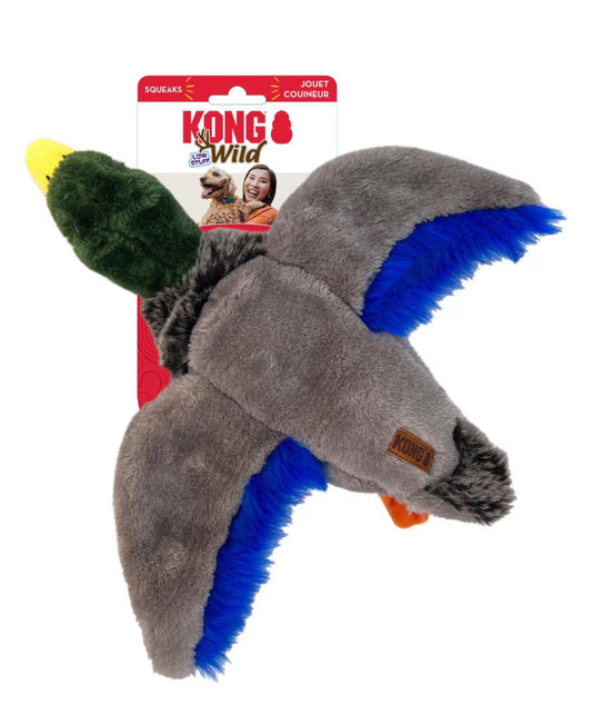 KONG Wild Low Stuff Mallard Tough Squeaky Dog Plush Toy, Multicolor, Medium