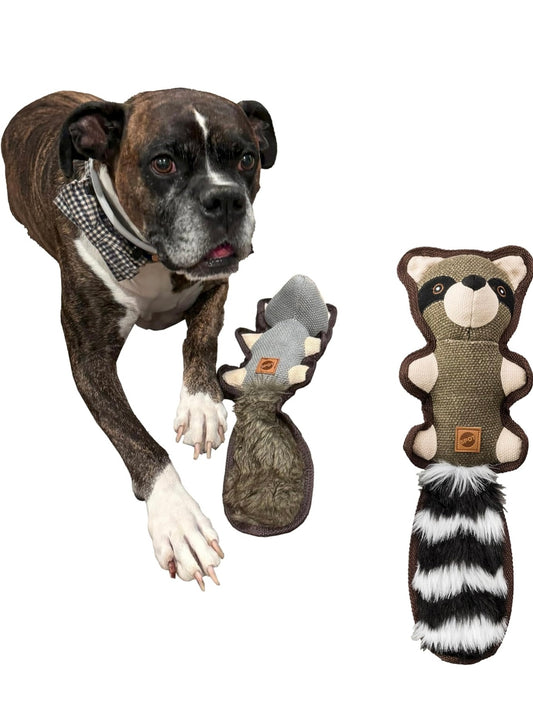 SPOT Dura-Fused Hemp Friends - Dog Toy Made with Hemp Material, Fused with Tricot for Durablity, with Furry Plush Tail and Squeaker, Great for Light to Moderate Chewers - 18" Assorted Styles, 1 Piece