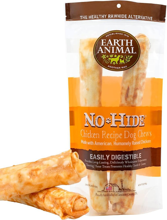 Earth Animal No Hide Large Chicken Flavored Natural Rawhide Free Dog Chews Long Lasting Dog Chew Sticks | Dog Treats for Large Dogs | Great Dog Chews for Aggressive Chewers (1 Pack)