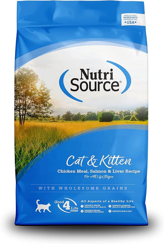 NutriSource Cat & Kitten Food, Made with Chicken Meal, Salmon and Liver, with Wholesome Grains, 4lbs, Dry Cat Food