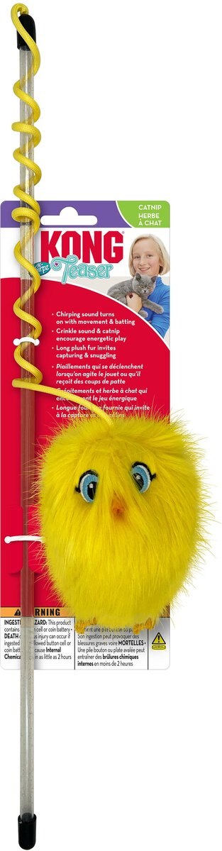 KONG Chirpz Chick Cat Teasers Wands Toy with Catnip, Yellow