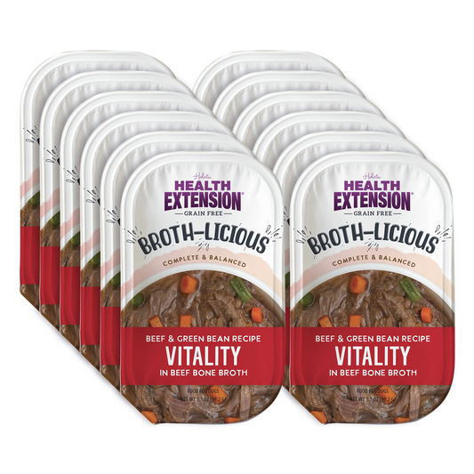 Health Extension Broth-Licious Vitality Grain-Free Beef & Green Bean in Beef Bone Broth Wet Dog Food, 3.5-oz tray