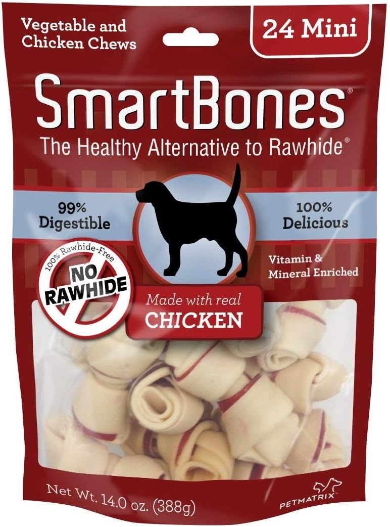 SmartBones Mini Dog Chews, Rawhide Free Chews For Dogs, Made With Real Chicken and Vegetables, 24 Count
