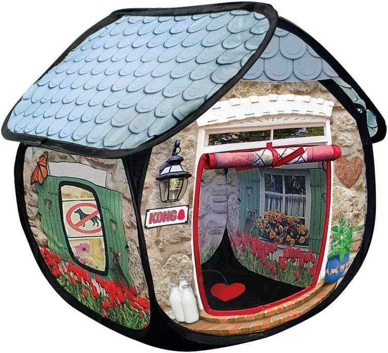 KONG PlaySpaces Bungalow Cat Hideaway - Hide and Seek Collapsible Tunnel with Toys