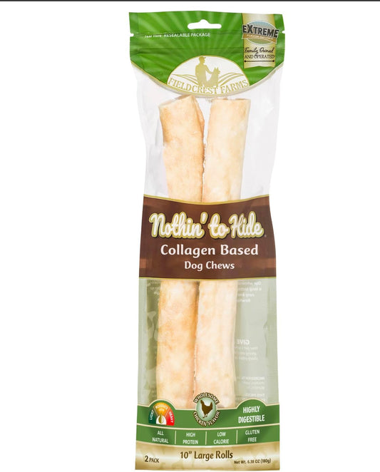 Fieldcrest Farms Nothing to Hide Natural Rawhide Alternative Large 10'' Rolls for Dogs Premium Grade Easily Digestible Chews - Great for Dental Health (Chicken)