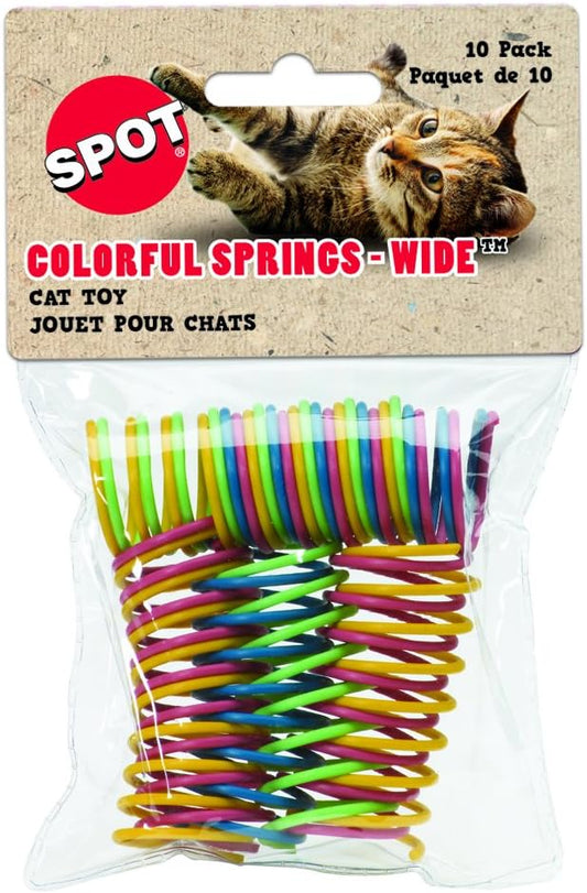SPOT Wide Colorful Springs Cat Toy - Bouncy Toys for Medium Indoor Cat Breeds to Bite, Swat, Chase - Keeps Cats & Kittens Entertained for Hours - Includes Ten 2” Wide Spiral Springs, Assorted Colors