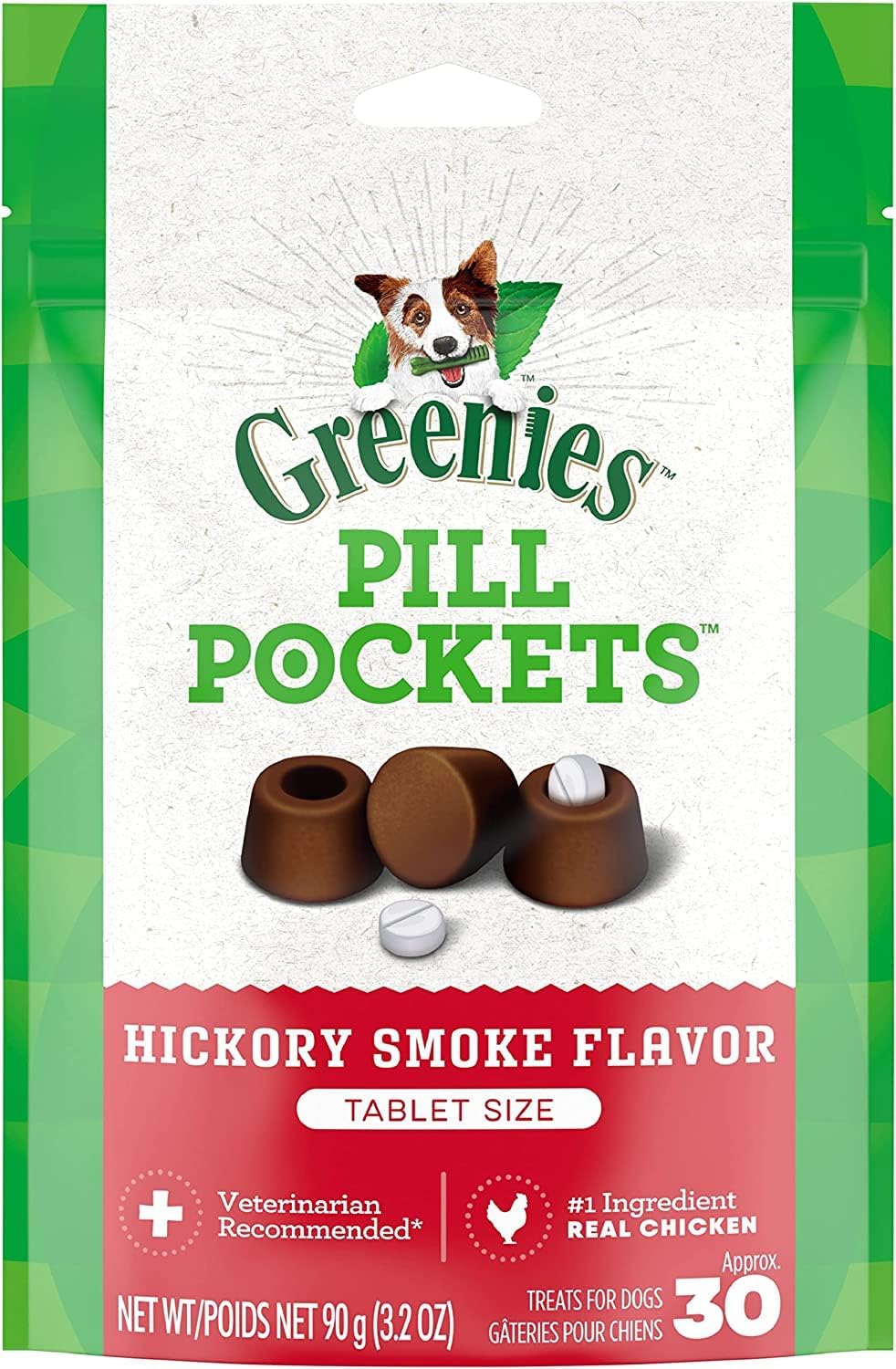 Greenies Pill Pockets for Dogs Tablet Size Natural Soft Dog Treats, 3.2 oz. Pack (30 Treats)