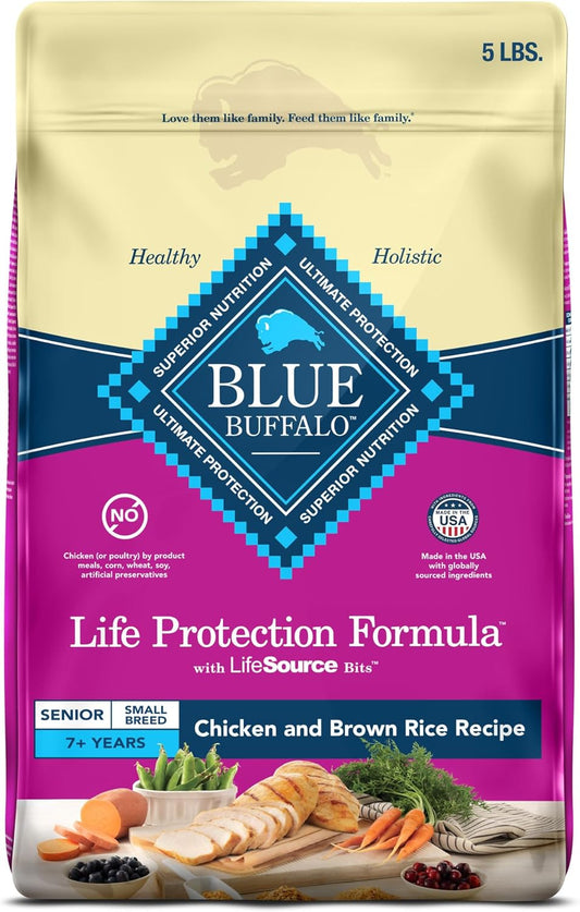 Blue Buffalo Life Protection Formula Small Breed Senior Dry Dog Food, Supports Joint Health and Immunity, Made with Natural Ingredients, Chicken & Brown Rice Recipe, 5-lb. Bag