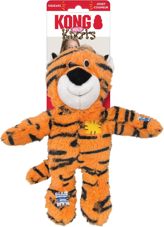KONG Wild Knots Tiger Dog Toy – Durable Knotted Ropes Inside, Minimal Stuffing for Less Mess – Soft & Strong Chew Toy for Dogs (Medium/Large)