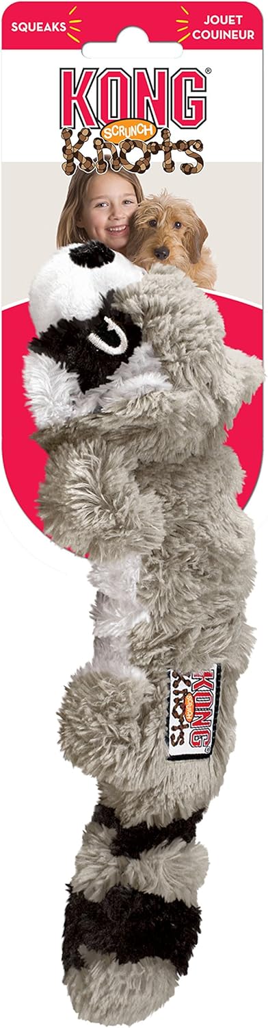 KONG - Scrunch Knots Raccoon - Internal Knotted Ropes and Minimal Stuffing for Less Mess - For Medium/Large Dogs